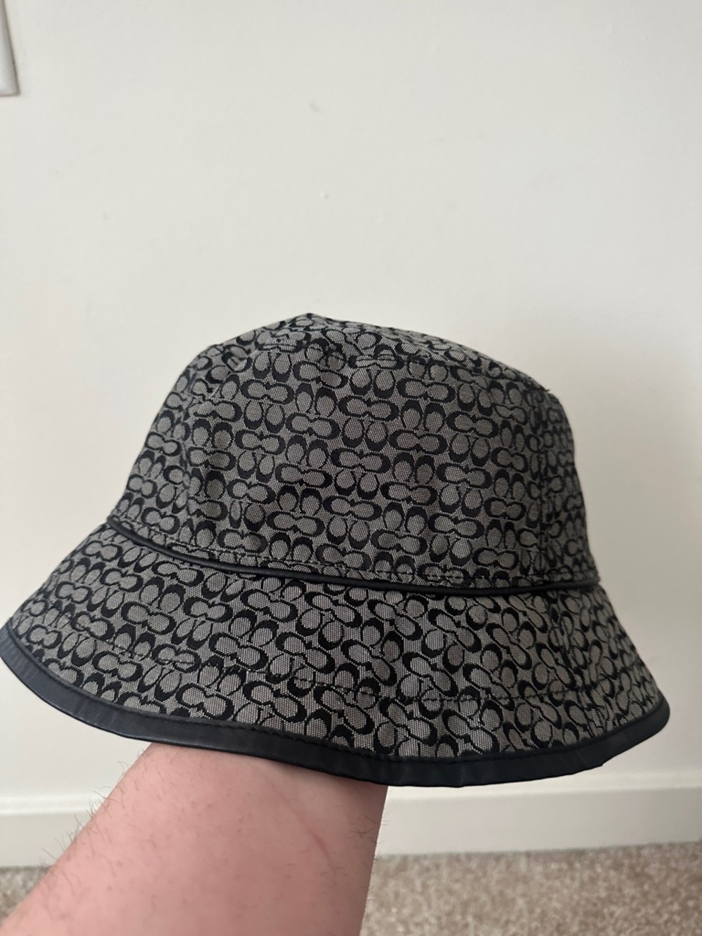 Coach Black and Gray Signature Bucket Hat